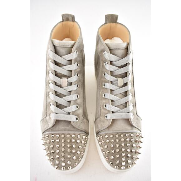 Christian Louboutin Mens Lou Spikes Orlato Flat Gres Grey High Top Sneaker 40 7 - Picture 5 of 9